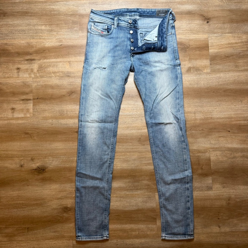 Diesel Sleenker-X Jeans Mens 29x34 Light Blue Skinny Stretch Distressed‎ 009KL